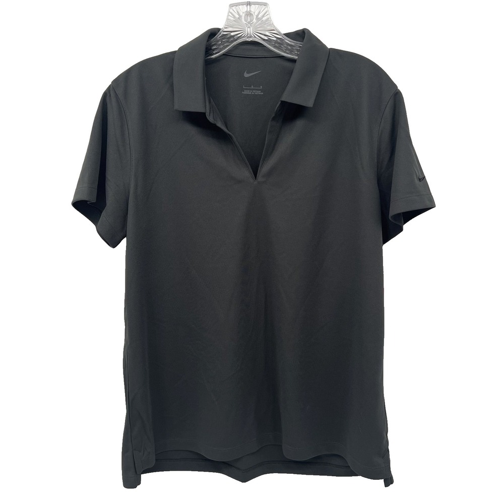 NIKE Women's Size L Dri-Fit Gray Micro Pique V-Neck Short-Sleeve Polo Shirt NWT